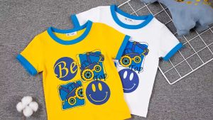 [zensasi] Baju Kaos T-Shirt Anak Laki-Laki Dan Perempuan Lengan Pendek Gambar Mobil Warna Kuning Dan Putih