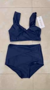 (Hàng QCCC-Video) Bikini bộ bơi 2 mảnh 2 dây cạp cao áo nhún phong cách Hàn Quốc cực sang chảnh đủ size