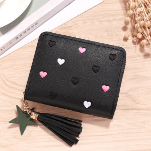 Pu Women Mini Wallet Small Card Bag Ladies Money Clip Love Embroidery Multifunctional Wallet Women Short Certificate Storage Bag