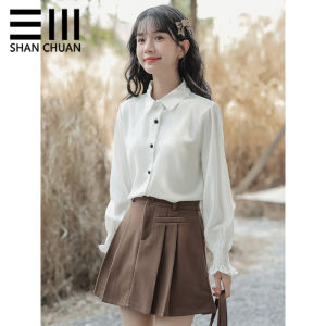 French Sweet Flared Sleeves Long Sleeves Brushed Shirt for Women Fall and Winter New Design Sense Niche Style Preppy Style Easiest for Match Tops