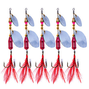 5pcs Spoon Lure Hard Bait Spinner Fishing Lure Fishing Tackle Atificial Bait with Feather Hook Pesca Bass Lure 9.3cm 10g