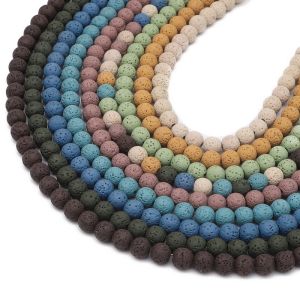 4-10มม. 38-90ชิ้น ลูกปัดหินภูเขาไฟสีธรรมชาติสำหรับทำเครื่องประดับสร้อยคอ DIY สร้อยข้อมือ