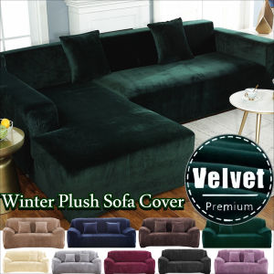 Velvet Sofa Cover Elastic Thick L Shaped Corner Sofa Slipcover for Living Room 1/2/3/4 Seater Stretch Cover for Couch Armchair
