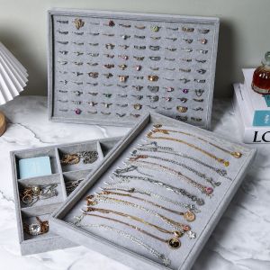 Velvet Jewelry Display Tray Jewellery Holder Bracelet Ring Earrings Necklace Pendant Organizer Storage Box Organizator Trays