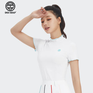 DexGolf Womens Golf Clothing Short Sleeve T-Shirt Summer High Collar Fashion Slim Fit Top Golf Sports Yoga Fitness Fans Supplies