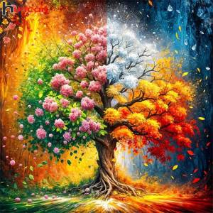 Huacan Spring Diamond Painting Tree Of Life Full Square Round Drill Diamond Mosaic Landscape Embroidery Decoration Living Room