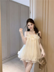 GUZILIAN | French Elegant Floral Lace Trim Off Shoulder Loose Tank Dress Women Summer Unique仙气飘飘 Top Blouse Style Casual Outfit