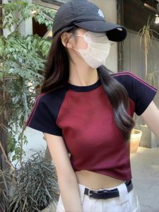 Slim Fit American Retro Striped Sweet Cool T-shirt for Women Short Sleeve Pure Cotton Crewneck Casual Style Tilan Star