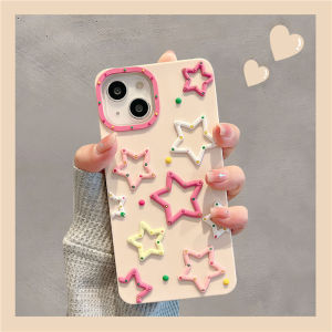 Full Cover Silicone Phone Case for Apple 14 13 pro Max Star 3D Colorful Korean Style Female Model Popular Simple Design