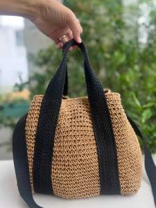 Túi 2hand xách tay có dây đeo cói đan handmade của Nhật -T146