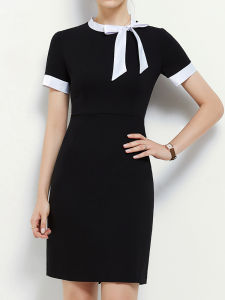Summer Thin Short Sleeve Business Womens Dress Beauty Salon Jewelry Store Work Uniform OL Style Wrap Body Slimming Base Dress