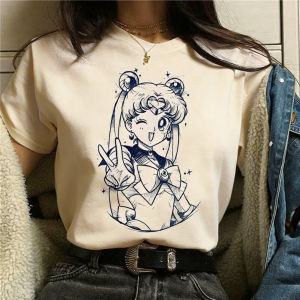 Bandai | 2026 Summer Sailor Moon Retro 90s Anime Graphic T Shirt Cotton Kids/Men/Women Tee Streetwear Casual Trend Short Sleeve Couple