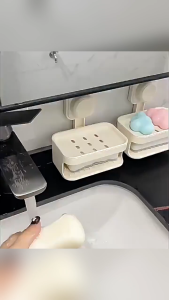 2 Layers Soap Holder Suction Cup Container Dish Shower Wall Mounted NO-Drilling Self Draining Removable Tray Waterproof Bar Soap Sponge Holder