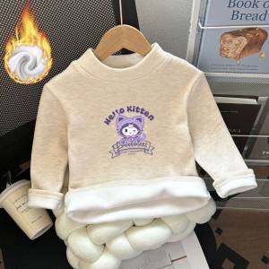 Kolumi Fleece Lined Thick Long Sleeve Hoodie for Girls Warm Inner Wear Autumn Winter Childrens Clothing Casual Style Kids Tops