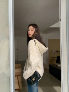 NIHAOKANONG | Áo Cardigan Len Hoa Nữ Mùa Xuân Thu Rộng Rãi Mềm Mại Thon Gọn