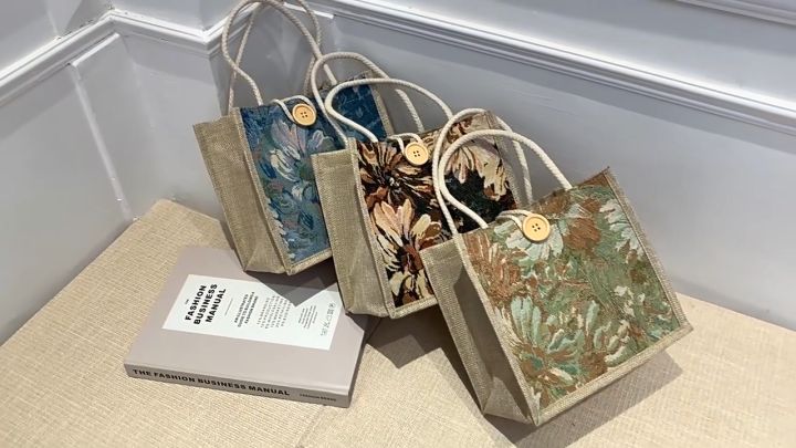 Tote Bag Eye-catching Design Jute Bags Patterned Design Shopping
