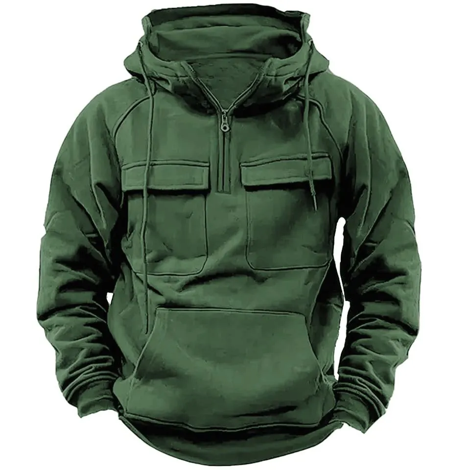 Sweater Pria Vintage Pakaian Pria Pullover Hoodie Warna Solid