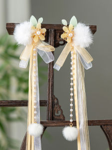 Childrens Ancient Chinese Fairy Hair Accessories Yellow Su Xin Furry Tassel Hair Clip Daily Cheongsam Hanfu Decorative Hair Clip