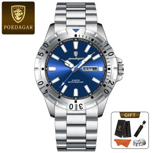 POEDAGAR Chính Hãng Đồng hồ nam dây đeo bằng thép không gỉ lịch dạ quang không thấm nước 959