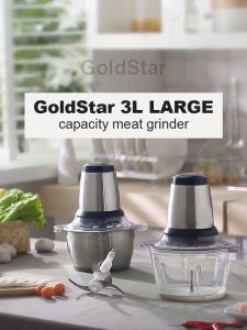 【Ready Stock】Store Meat Grinder Food Chopper 2L Stainless Steel Food Processor for Meat Vegetables Fruits and Nuts Glass bowl and 4 Sharp Blades 300W 8 Cups (2.0L)Grinders & Chopper