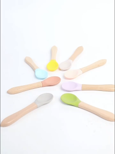 BEIERWA มีด้ามจับไม้ช้อนสัตว์เลี้ยงและหัวซิลิโคนสำหรับให้อาหารอาหารแมว