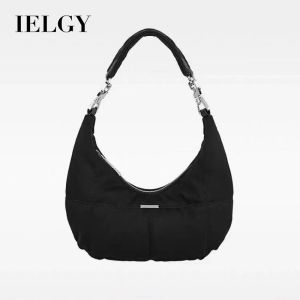 IELGY Ladies Retro Black Cloud Bag High-End Niche Underarm Bag Portable Shoulder Crescent Bag