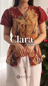 SANDANG JAYAA - Blouse Clara Batik Atasan Wanita Terbaru Outfit Kerja Kondangan Cantik Trendy Fleksibel - Warna Merah - Fashion Modern Batik Solo