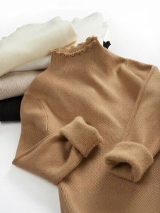 Cantonstory | Áo Sweater Len Dày Có Nẹp Kéo Cổ Trụ Dài Màu Đơn Sắc