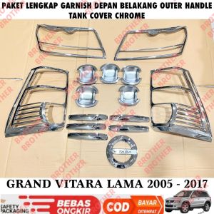 Paket Lengkap Garnish Depan Belakang Outer Handle Tank Cover Grand Vitara 2005 2007 2010 2015 2017 Cover Chrome