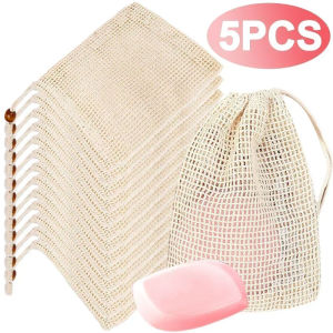 Feelife 5pcs Soap Foaming Net Mesh Bags Bath Washing Tools Body Cleaning Bubble Helper Mesh Deep Cleaning Home Bathroom Exfoliating Supplies