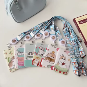 Lanyard ID Card Holder Mofusand Cat Kucing Lucu Kalung Kartu Tarik Sekolah Kerja Kartu Bis / Cute Lanyard