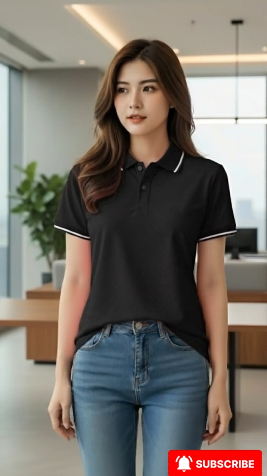 Áo POLO Nữ Bee Vải Cá Sấu Mè màu Đen huyền bí phối 1 sọc trắng tinh tế dáng chuẩn công sở chất vải hạt mè cao cấp