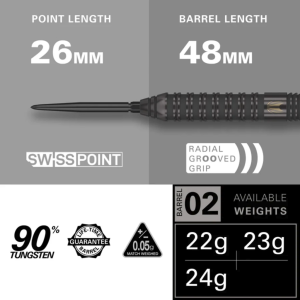 TARGET STEEL TIP DARTS - 22G/23G BOLIDE VOID 02 (SWISS) SP 90% TUNGSTEN DART SET ORIGINAL STEEL DART