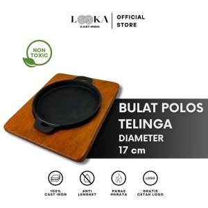 Looka Cast Iron Hot Plate / Piring Steak Bulat Polos Telinga Diameter 17 cm