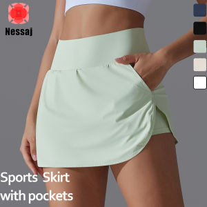 Nessaj 2-in-1 Tennis Skirts High Waist Sports Skirt Gym Fitness Skirt Shorts Running Yoga Short Skirt with Pocket