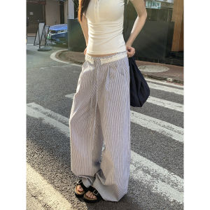 Autumn Casual Wide Leg Pants Lace Design Stripe