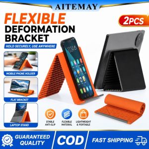 Aitemay 2-Pack Silicone Aluminum Phone Stand Foldable Portable Tablet Stand Multi-Functional Desktop Holder for Smartphone iPad Laptop