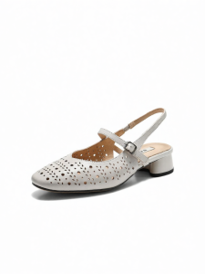 Belle | Mule Style Soft Perforated Sheepskin Leather Sandals Coarse Heel