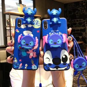 for Realme C55 C35 C30 C20 C30s C20A C25Y C21Y C11 2021 C15 C12 C17 C25 C25s C33 C31 C21 C33 2023 C1 C2 C3 C2s 5 5i 5s 6i 7i Cartoon Stitch TPU Silicone Phone Case Doll Case Lanyard Holder