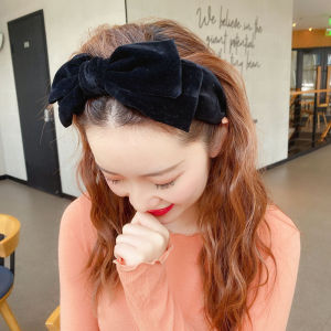 Gold Velvet Headband Female Korean New Online Influencer Headdress Girl Exaggerated Big Bow Wide-Edged Headband Hair Band Hair Fixer