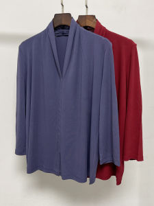 เสื้อยืดไหมหมุนไนลอน 100% สำหรับผู้หญิง แขนยาวปานกลาง คอวี สไตล์ฝรั่งเศส หลวมๆ ถักนิตติ้ง ยืดหยุ่นเล็กน้อย เสื้อเชิ้ต