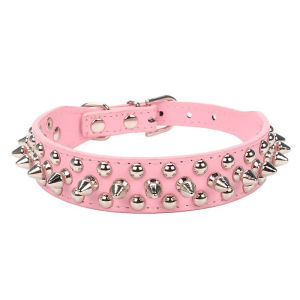 Adjustable Leather Pet Dog Collar Neck Strap Supplies PU Leather Punk Rivet Spiked Dog Collar Pet Collars For Small Dog Cat