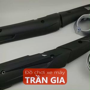 Ốp che pô xe Exciter Ex 150 ex150 đen nhám + chụp đuôi đít bô bạc kiểu Thái thay ốp zin - phụ kiện trang trí