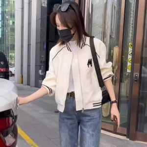 European Goods Baseball Uniform Outwear Women 2024 Spring & Fall New Arrival Creamy-white Casual All-Matching Jacket Short Tup Cardigan
