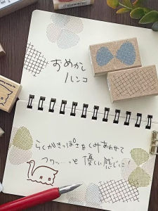 KODOMO NO KAO | Decorative Wooden Stamp with Raindrop Grid Geometric Patterns