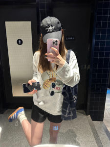 2024 New Arrival Spring and Autumn Shoulder Pure Cotton Long Sleeves T-Shirt Womens Inner Wear American Style Loose Gray Top T-shirt Base