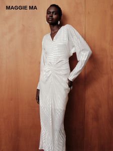 V-Neck Stereoscopic Textured Black and White Resort Dress