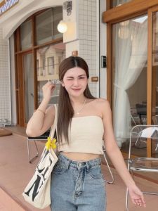 🌈 SpinnyHouse 🌈 เกาะอก ครอปเกาะอก เสื้อเกาะอก ผ้าไหมพรมขนๆ รุ่น นับตังค์ B-011-2-B