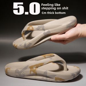Trendy Mens Thong Slippers Thick Bottom Outdoor Wear Fashionable Beach Anti-slip Wear-resistant Odor Control Sandals Youth
