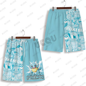 MINISO Pokemon Gengar Cartoon New Summer Mens Shorts Boys Girls Clothes Vacation Beach Sports Shorts Kids/Adult Short Pants
